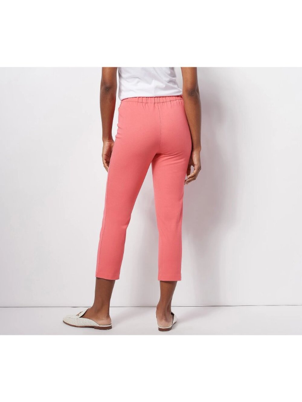 Isaac Mizrahi Live Pants Size Plus 32 Tall 24/7 Stretch Crop Coral Cotton NEW - Picture 2 of 7